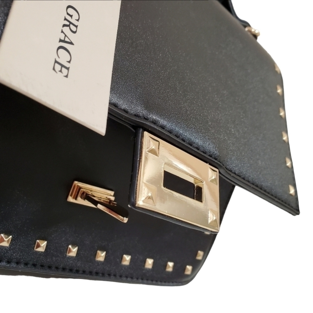 HANNA Grace Black With Gold Stud Trim Shoulder Purse Handbag - Picture 6 of 9